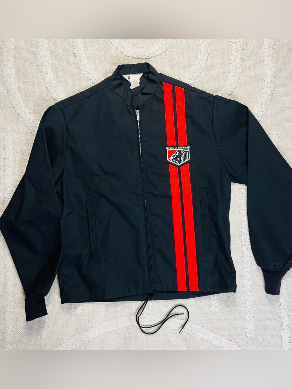 Vintage 70s Swingster "House of Heileman" RetroRacingJacket–Black & Red Stripe